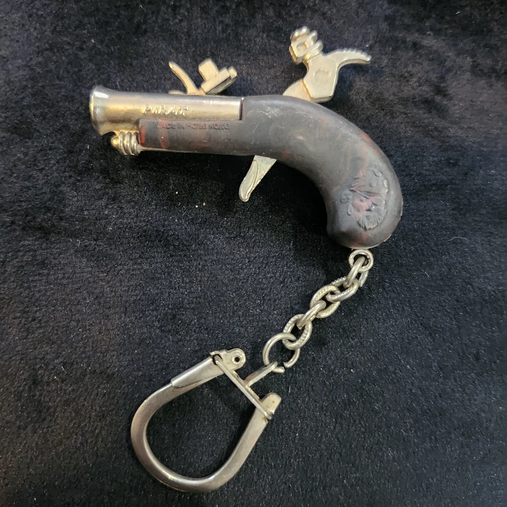 Silver and Black Vintage Pistol Keychain - Decorative Men's Accessory